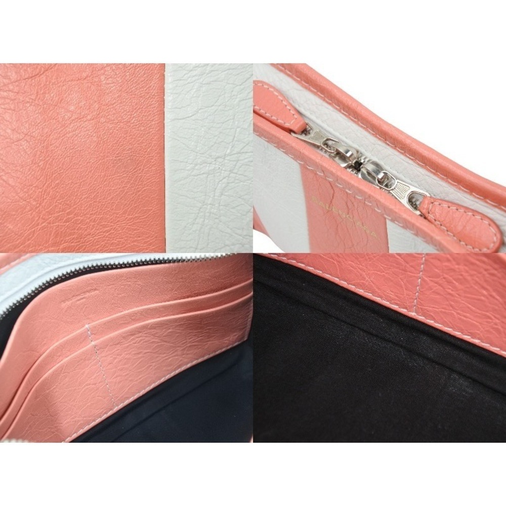 Balenciaga Pouch Wallet Shoulder Bag Leather Bazaar White Pink - Picture 9 of 10
